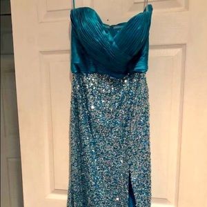 Blue Sequin Prom Dress
